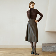 顏域時(shí)尚pu皮半身裙女2025新款冬裝復古氣質(zhì)高級感A字高腰裙子女 咖色 M