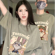 一寸相思情侶裝夏季短袖t恤男套裝新款寬松潮流一男一女學(xué)生百搭高中班服 女軍綠+男軍綠 女M+男L