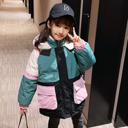 溜溜蛙童裝女童棉衣外套冬裝2021新款韓版兒童棉服中大童加棉加厚棉襖女孩子洋氣派克服3-14歲 綠色 130碼建議身高1米2左右