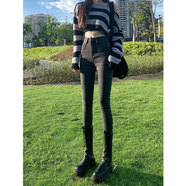 MELROSEMOOD黑色高腰牛仔褲女加絨小腳褲2025女裝秋冬新款彈力顯瘦緊身九分褲 灰色（厚絨）九分褲 加絨 25