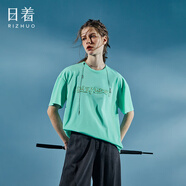 日著RIZHUO【商場同款】印花T恤衫2024夏季新款女圓領(lǐng)寬松短袖衫 翠羽 S