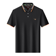 鱷魚(yú)恤（CROCODILE）夏季男士高檔舒適商務(wù)撞色翻領(lǐng)短袖polo衫男款刺繡休閑半袖上衣 黑色 M (48)