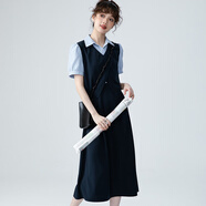 ZTKW生女夏裙長款學(xué)院風(fēng)假兩件拼接連衣裙新款簡約百搭別致小個(gè)子感小 藏青色【收藏+關(guān)注優(yōu)先發(fā)貨】 L