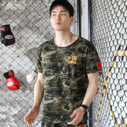 夏季刺繡中國短袖迷彩t恤男半袖純棉男裝修身彈力健身衣服體恤 中國迷彩T恤 XXXL 建議體重145到160斤