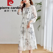 皮爾卡丹2025水墨畫(huà)民族風(fēng)雪紡連衣裙收腰七分袖早秋新款高端輕奢沙灘長(cháng)裙 水墨畫(huà) M