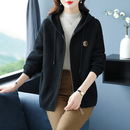 歌米拉（Gemila）連帽短外套女士氣質(zhì)秋冬裝新款寬松時(shí)尚女裝休閑風(fēng)洋氣厚開(kāi)衫大衣 黑色 M 【90-108斤穿】