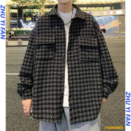 主意范（ZHUYIFAN）夾克男小香風(fēng)格子外套棒球服春秋季加肥加大碼學(xué)生休閑連帽上衣 J25861深灰 M (165) 80-105斤