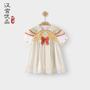 漢宮優(yōu)品兒童裙子女童漢服中國風(fēng)公主裙夏季薄款短袖嬰幼兒紗裙女寶寶夏裝 綠色 120