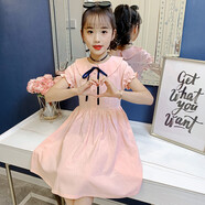 換圖  女童連衣裙2022新款3-15歲中大童母女裝夏裝印花裙子小女孩韓版雪紡裙洋氣長(cháng)裙兒童公主裙子 粉紅色 160