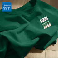 真維斯（Jeanswest）純棉短袖男t恤2025新款男生上衣貓咪情侶半袖男士夏季重磅體恤男 森林綠色(種草胸標(biāo)) L (175) (收藏加購優(yōu)先發(fā))