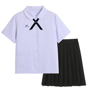 圣洛鋒泰國校服泰式女短袖長(cháng)袖學(xué)生制服襯衫jk制服初中高中學(xué)生班服套裝 泰國女短袖+黑細交叉+黑百褶短裙 S
