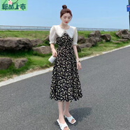 艾妃琳連衣裙夏季女2025新款氣質(zhì)收腰顯瘦娃娃領(lǐng)碎花拼接感法式裙子 516#連衣裙 M 建議80-100斤