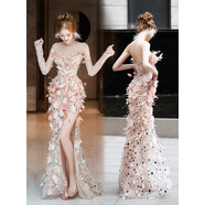 高端輕奢晚禮服女2024新款宴會(huì )主持人魚(yú)尾裙氣質(zhì)名媛抹胸長(cháng)款 圖片色 租借 押金加租金，租金返還