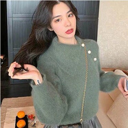 MODX香港潮牌秋冬新款女加厚毛衣寬松溫柔外穿針織衫別致翻領(lǐng)軟糯上衣 綠色 S