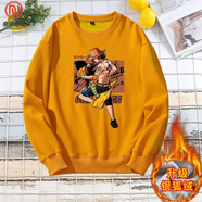 奈久留美 海賊王索隆聯(lián)名衛(wèi)衣潮牌動(dòng)漫航海王路飛加絨加厚外套青少 金黃色--火拳艾斯 S