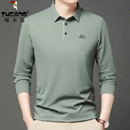 啄木鳥(niǎo)（TUCANO）長(zhǎng)袖T恤男春秋翻領(lǐng)純色POLO體恤衫2024新款中青年寬松打底男上衣 豆綠色 XL (175) 【推薦130-50斤】