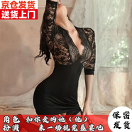 佳烜性感迷人純欲風(fēng)包臀裙內(nèi)衣小胸平胸開檔女蕾絲大碼夏季洋氣連衣裙 黑色衣服+內(nèi)ku+開檔絲wa 大碼【建議120-140斤內(nèi)】