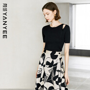 顏域簡(jiǎn)約百搭黑色針織衫女2024夏裝修身顯瘦通勤短袖上衣 黑色 XL/42