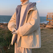 魄克羊羔絨外套男士冬季新款棉衣潮流炸街痞帥寬松情侶連帽羊羔毛棉服 WT5214-杏色（外套） XL 【推薦130-145斤】