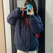 索宛亦 學(xué)生外套2022春新款韓版加絨加厚羊羔毛棉衣棉服女百搭?yuàn)A克棒球 藏青色冬季棉衣 2XL