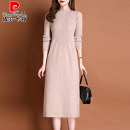 皮爾卡丹大號針織長(cháng)袖羊毛連衣裙子女2025秋冬新款配外衣羊絨打底毛衣長(cháng)裙 米色 XL 120-130斤