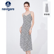 Navigare意大利小帆船女士細吊帶連衣裙修身長(cháng)裙2322874510 白/黑 M 
