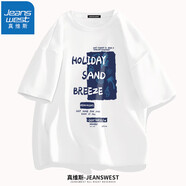 真維斯（JEANSWEST）短袖t恤夏季汗衫純棉體恤衫男女同款青少年學(xué)生大碼上衣情侶T恤衫 白色（海灘文字） M
