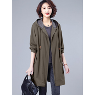 皮爾卡丹（pierre cardin）（優(yōu)雅）  女士連帽外套女春秋2025年新款早秋季風(fēng)衣韓版寬松 軍綠色 3XL