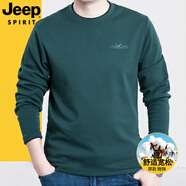 JEEP SPIRIT吉普休閑t恤男長(zhǎng)袖季圓領(lǐng)厚款寬松體恤秋冬上衣打底套頭衫0001 墨綠TS0001 XXL碼建議175-185斤