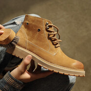 百狄（BYETIVE）馬丁靴男靴側拉鏈磨砂皮高幫工裝靴英倫男士皮靴厚底耐磨沙漠靴 棕色(真皮) 38皮鞋碼(等于運動(dòng)鞋39碼)