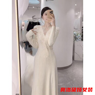 奧洛黛婭加絨加厚法式超好看蕾絲白色針織連衣裙顯身打底長裙子秋冬內(nèi)搭 圖片色 常規(guī)款 XL 175