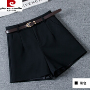 皮爾卡丹（pierre cardin）短褲女夏款2022夏季新款小個(gè)子穿搭西裝闊腿褲黑色寬松外穿休閑褲 黑色短褲【有內襯】 M 建議95105斤可穿