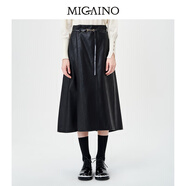 曼婭奴（MIGAINO）PU皮裙女中長款新款高腰顯瘦A字半身裙 黑色 165/70A/L