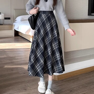 妙奕嘉格子毛呢裙子半身裙冬季女裝新款冬裙長裙學院風半裙a字洋氣百搭 學院風毛呢格子傘裙【藍色】 常規(guī) M 【建議95-110斤】