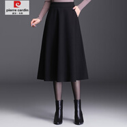 皮爾卡丹（pierre cardin）毛呢半身裙女春秋冬季新款中長(cháng)款高腰傘裙小個(gè)子顯瘦a字百褶傘裙 黑色 4XL 建議150-160斤