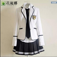花嵐娜英倫風(fēng)春秋學(xué)生校服套裝日本水手jk制服裙韓版高中男女學(xué)生演出服 女款白外套黑裙+長(zhǎng)原版徽章 2XL 170厘米