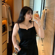 亞百鹿大碼吊帶背心女200斤300斤特大碼胖mm純色吊帶背心女內(nèi)搭時尚性感顯瘦短款上衣 黑色 2XL 建議140-180斤
