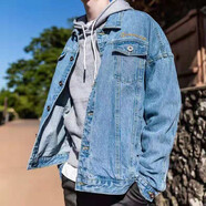 愛(ài)洛斯汀堡春秋季新款夾克牛仔外套男士韓版潮牌寬松工裝日系衣服男裝上衣服 L08藍色 高端定制 XL【125-145斤】