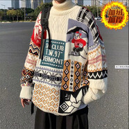 凱丁森毛衣男美式復(fù)古ins甜美寬松慵懶風(fēng)小熊男生毛衣國潮日系秋冬外穿 魔王-A45-1杏色【高領(lǐng)加絨】 XL【120-140斤】