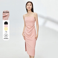 尚都比拉夏季修身收腰顯瘦吊帶連衣裙中長(cháng)款赫本風(fēng)裙子 粉色 M 