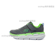 斯凯奇（Skechers）男童运动鞋柔软透气网布跑步鞋魔术贴搭扣低帮鞋子 炭灰色/CHAR 36