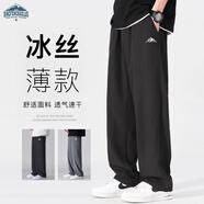 頂峰保羅（Dingfengbaoluo）休閑褲男秋季潮流冰絲寬松百搭直筒運動(dòng)透氣長(cháng)褲子DDF10黑色M