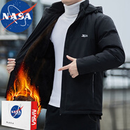NASA BASE春秋連帽夾克男棒球服秋冬季休閑外套男生加絨加厚工裝衣服男裝 2313黑色 加絨 XL