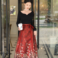 重回漢唐花宴景直領對襟衫訂婚嫁衣敬酒紅色馬面裙套裝明制漢服秋 故宮紅馬面裙/現(xiàn)貨 L