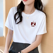 岱言夏裝白色T恤女短袖寬松韓版女裝體恤ins半袖上衣女簡約 白色小紅兔 S建議80-95
