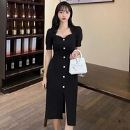 Radinka2025夏新款流行連衣裙桔梗法式復古收腰顯瘦時(shí)尚仙女白色長(cháng)裙ABT 顯瘦名媛黑色 2XL