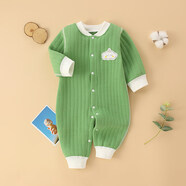 嬰兒夾棉連體衣春秋冬裝純棉保暖男女寶寶哈衣睡衣新生兒衣服加棉 綠色 80cm