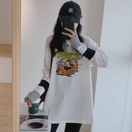 妃麗慕尚 純棉長袖T恤女寬松秋冬季磨毛上衣打底衫中長款韓版休閑時尚女裝 【常規(guī)款】3234白色 XL 建議130斤以內(nèi)