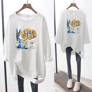 尚濤長(cháng)袖t恤女2025春秋季女裝韓版學(xué)生中長(cháng)款寬松休閑上衣打底衫 藍兔八歌 2XL建議120-130斤