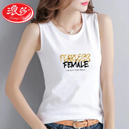 浪莎（LangSha）白色小吊帶背心女2025夏季新款無(wú)袖t恤女可外穿運動(dòng)打底內搭上衣 白色【豹紋字母】 2XL 建議125-140斤